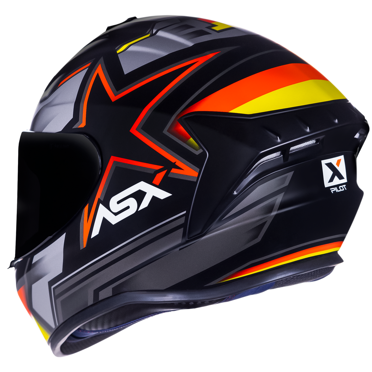 Capacete ASX draken Pilot Fosco Preto/Vermelho/Amarelo