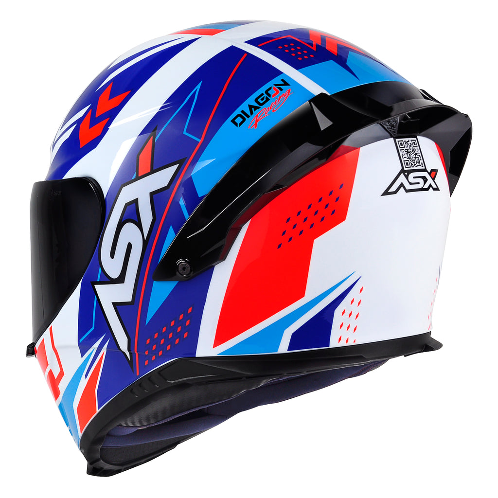 Capacete ASX Eagle Racing Diagon Brilho Branco/Azul/Vermelho