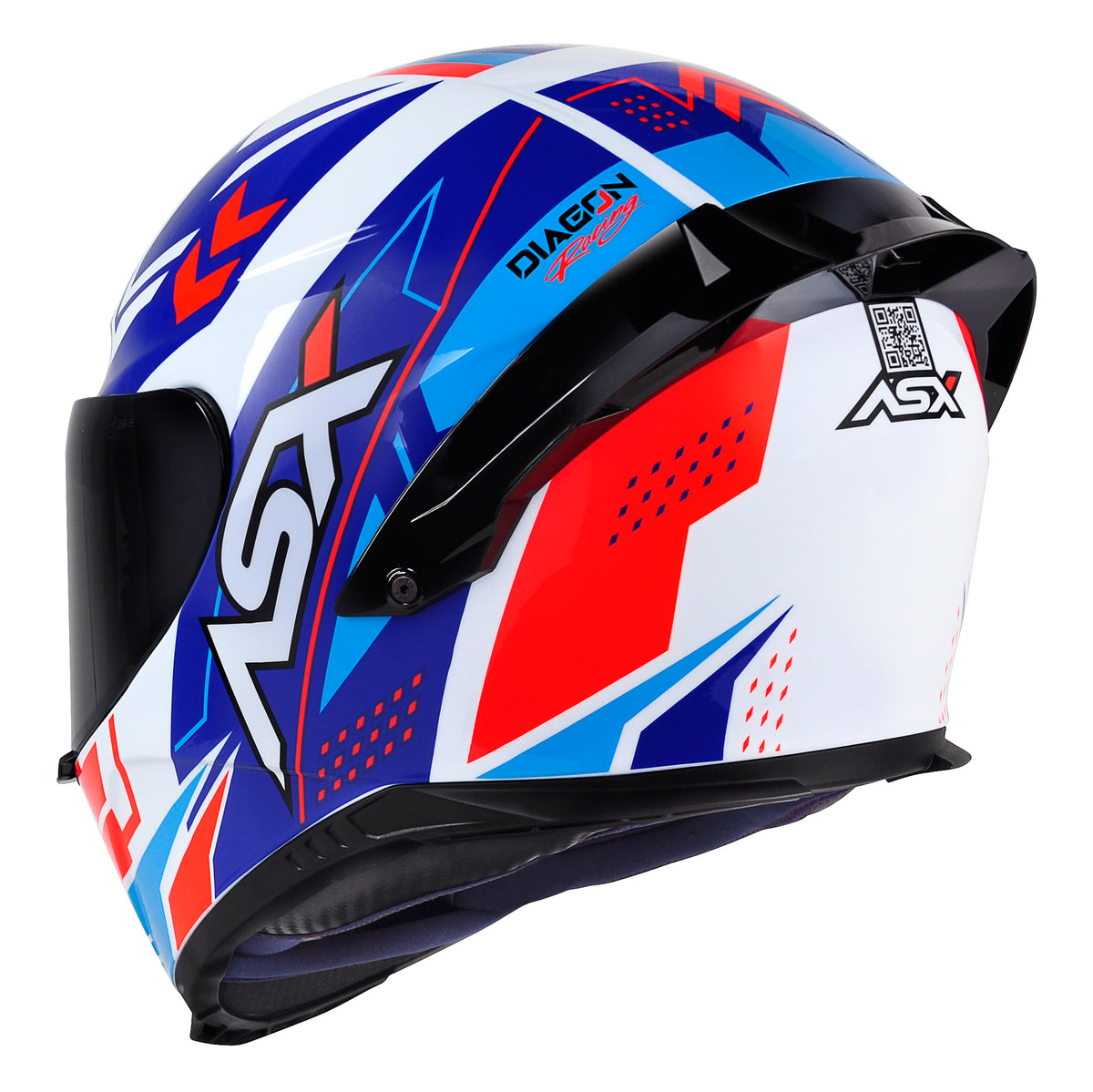 Capacete ASX Eagle Racing Diagon Brilho Branco/Azul/Vermelho