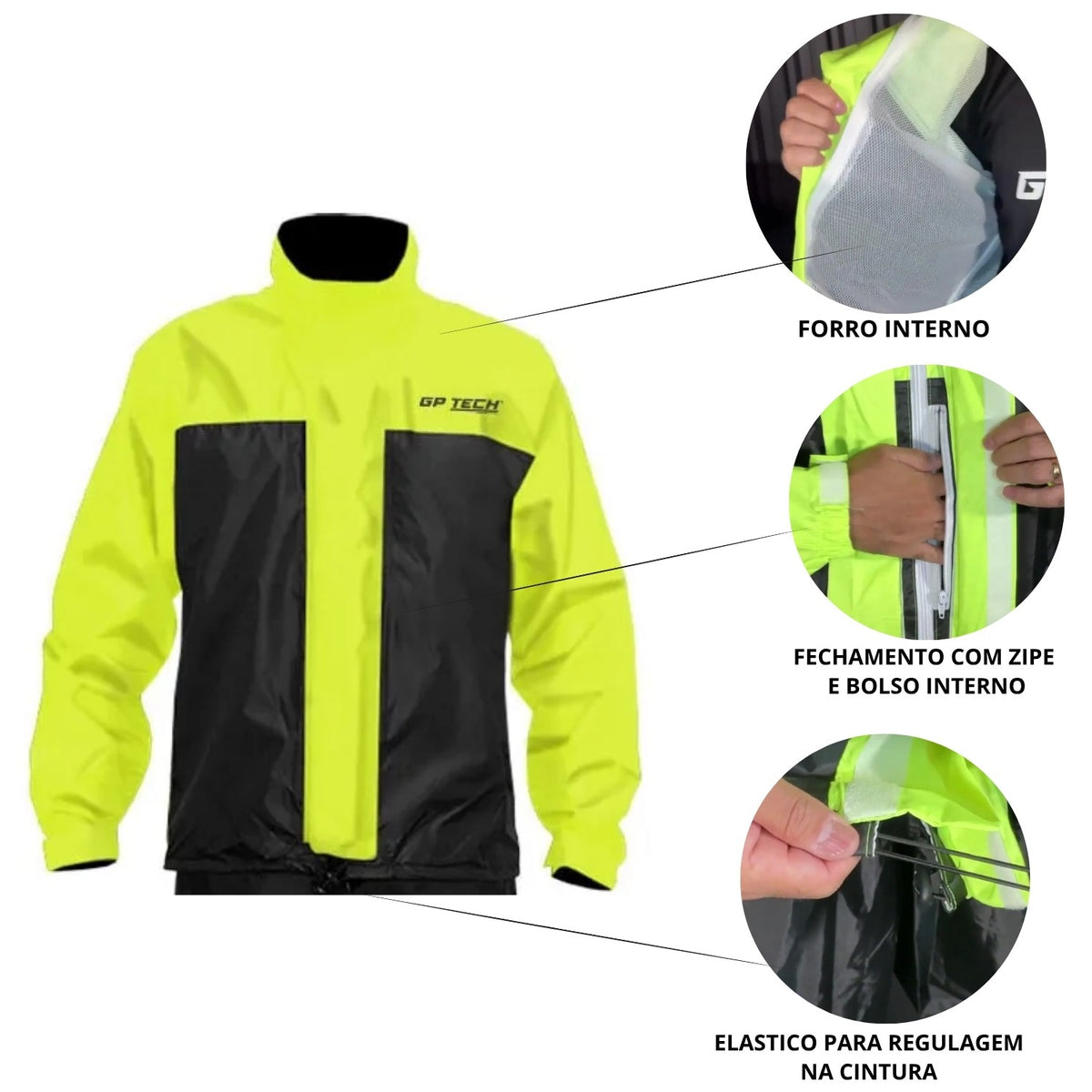 CONJUNTO CAPA CHUVA GP TECH SIENA NYLON PREMIUM PRETO AMARELO