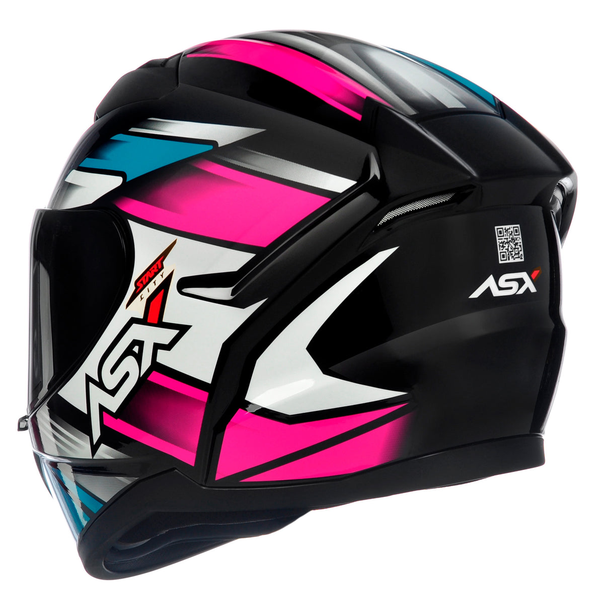 Capacete ASX City Start Brilho Preto/turquesa/rosa