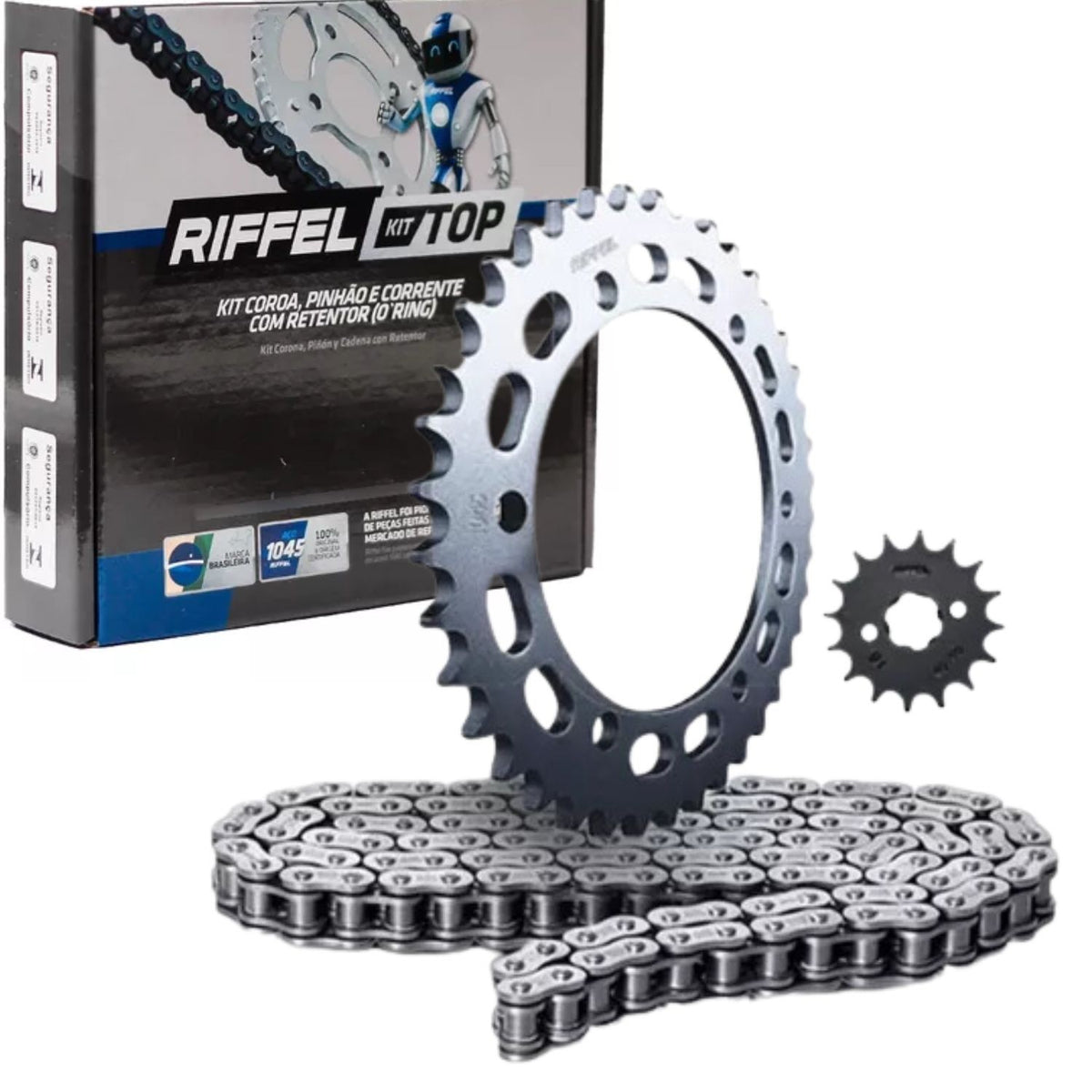 KIT RELAÇÃO RIFFEL COM RETENTOR YAMAHA FACTOR 125I 150 2016 A 2024 FAZER 150 2014 A 2024
