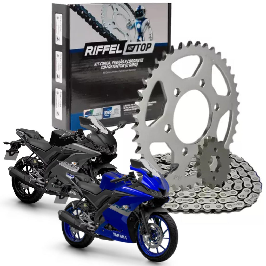 KIT RELAÇÃO RIFFEL COM RETENTOR YAMAHA R15 2022 2023 2024 2025