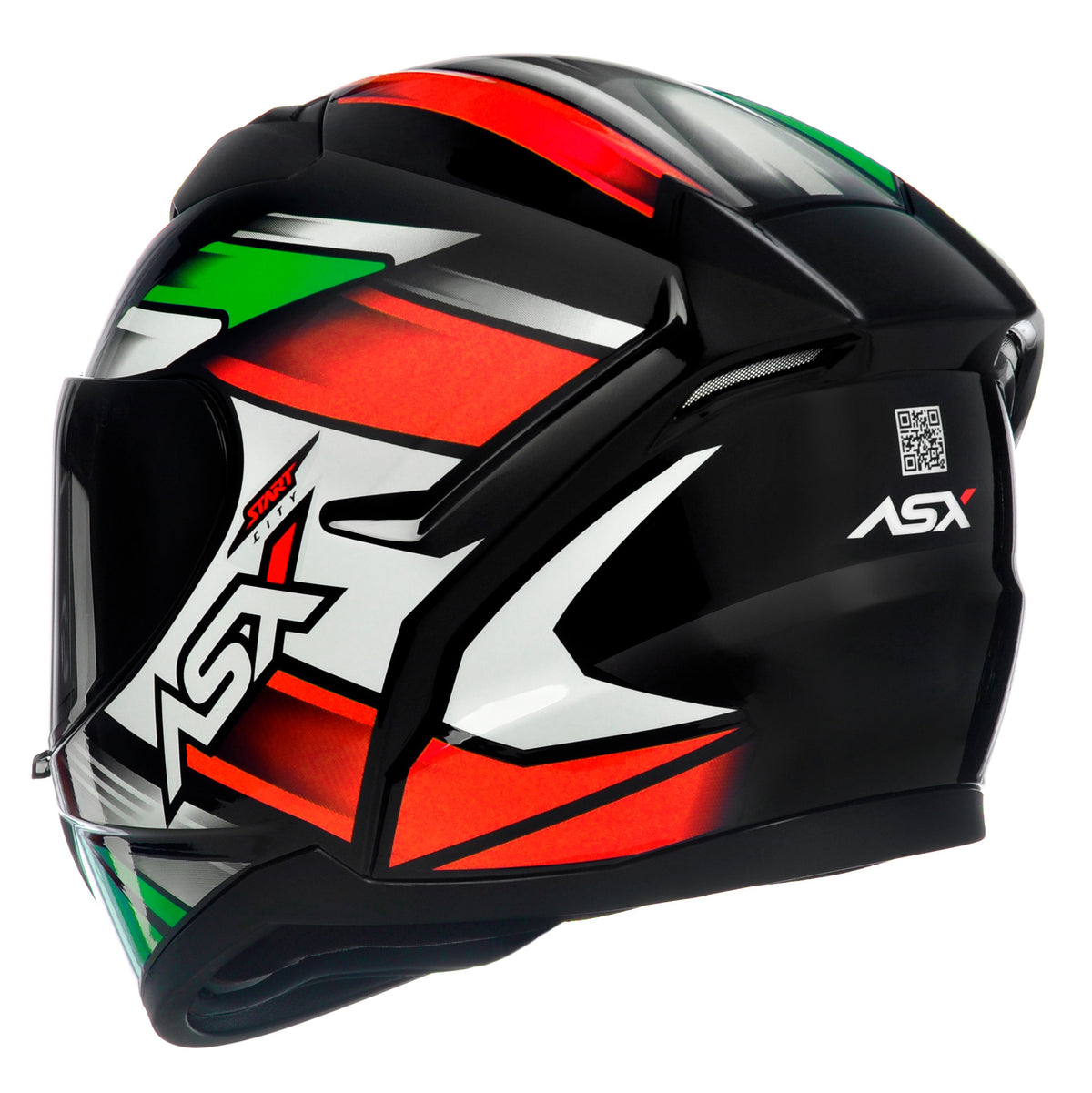 Capacete ASX City  Start Brilho Preto/Vermelho/Verde