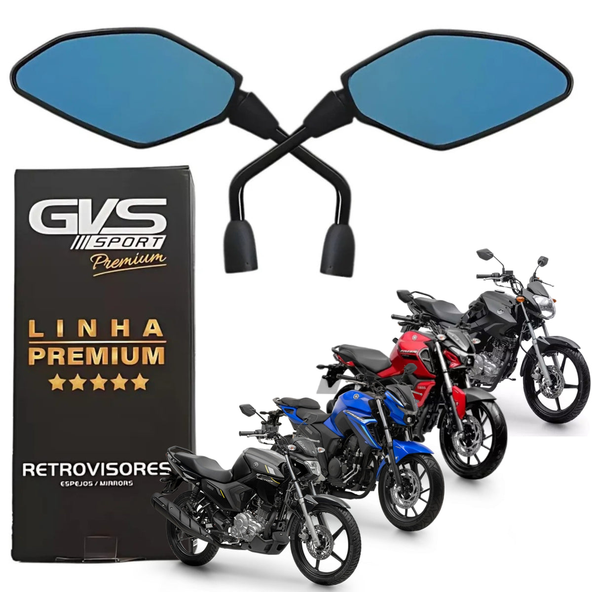 RETROVISOR GVS C/ GIRO 360 LENTE CONVEXA AZUL FACTOR 125 / FACTOR 150
