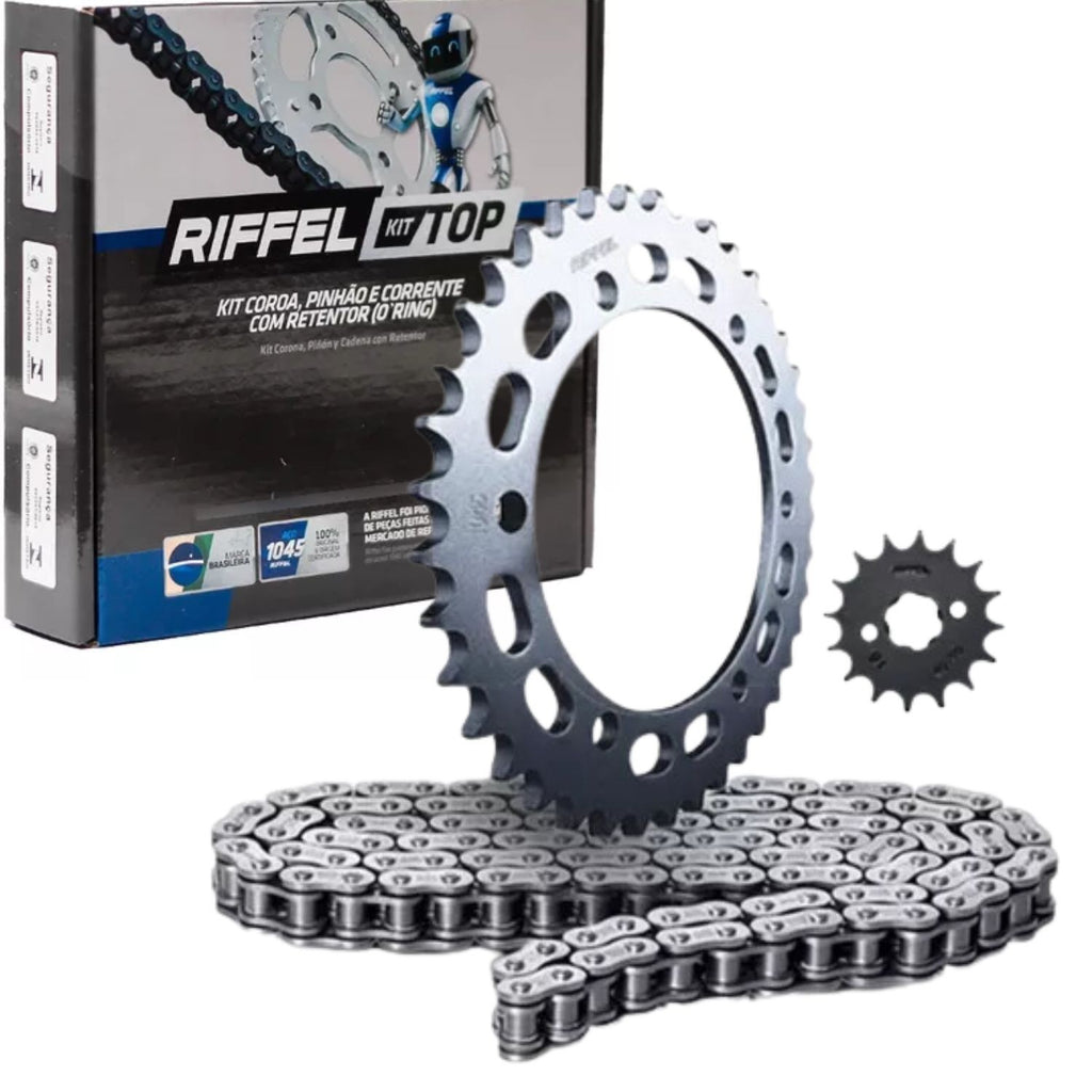 KIT RELAÇÃO RIFFEL COM RETENTOR YAMAHA FACTOR 125I 150 2016 A 2024 FAZER 150 2014 A 2024