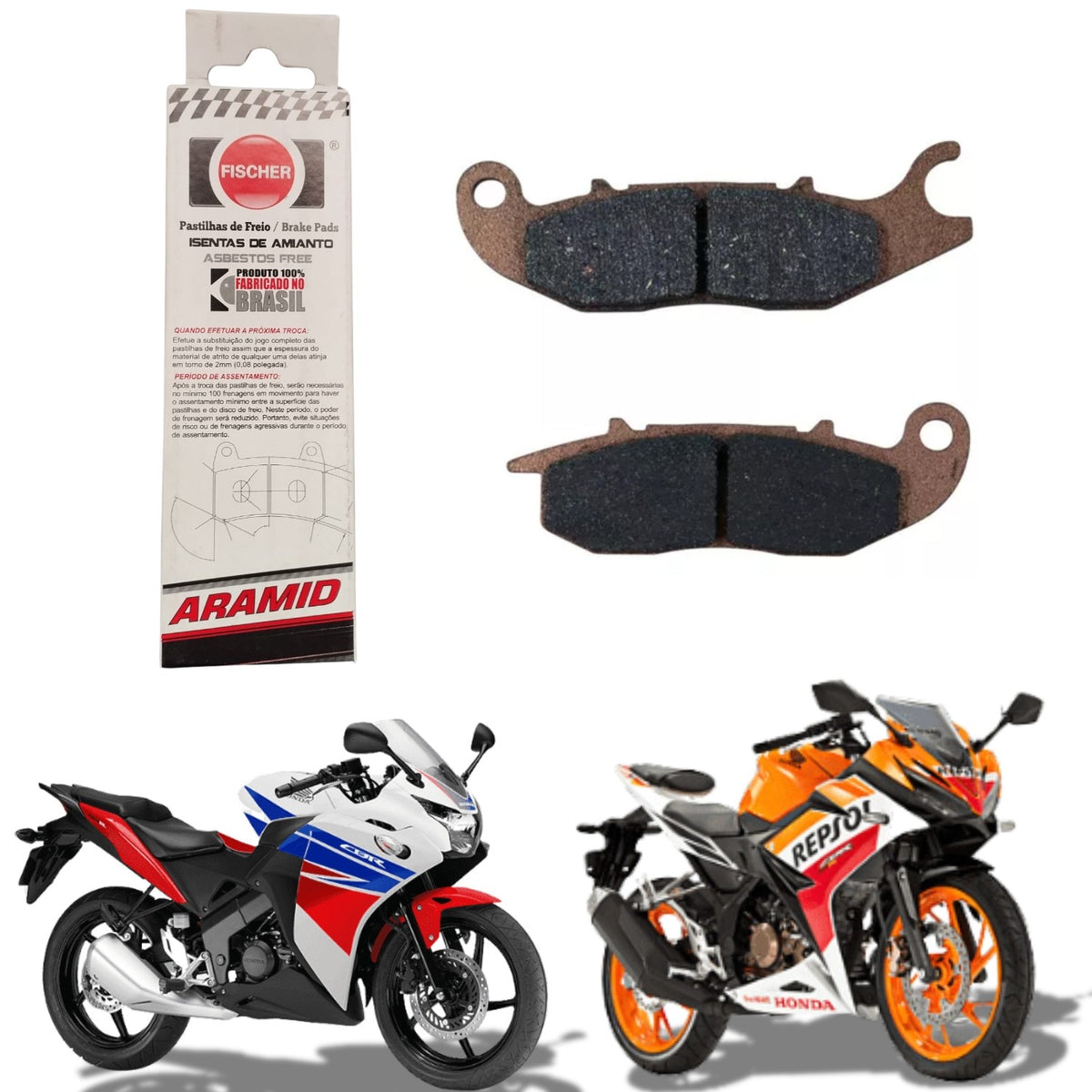 PASTILHA DE FREIO DIANTEIRA FISCHER ARAMID FAZER 250 / FZ25 / TITAN MIX 150 / FAN 160 / CBR R 125 150 / CBF 125 / MONKEY 125 / MSX 125