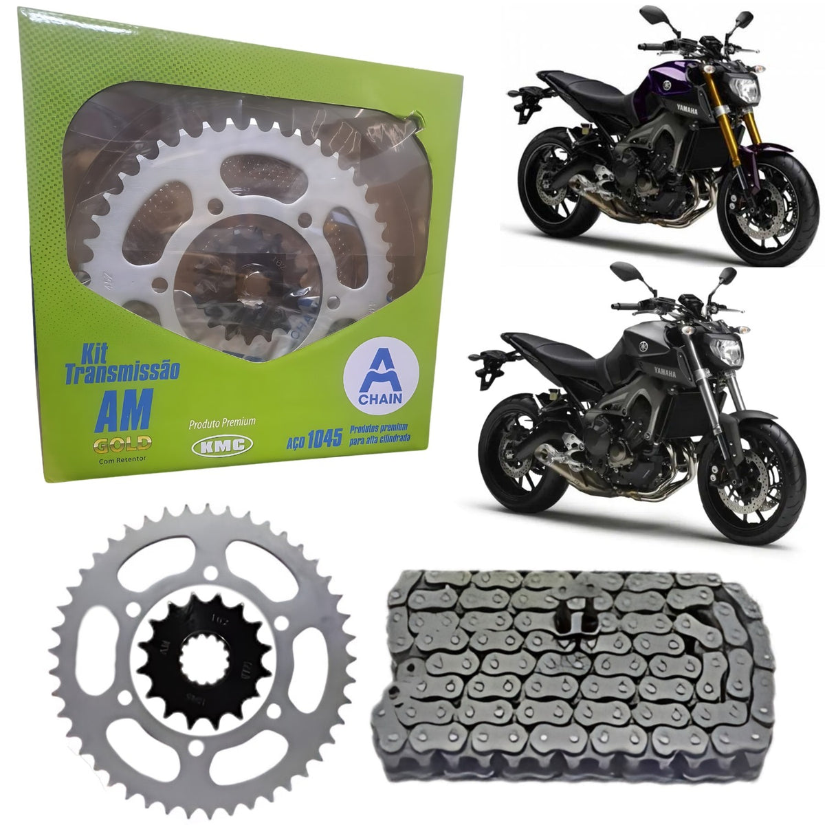 KIT RELAÇÃO KMC AM GOLD COM RETENTOR YAMAHA MT09 2009 A 2015
