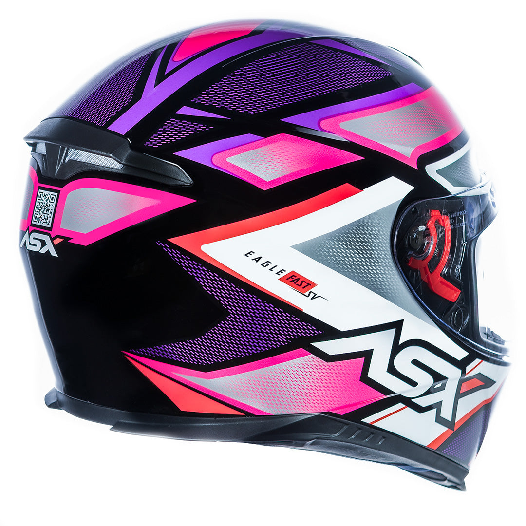 Capacete ASX Eagle SV Fast Brilho Preto Lilás Rosa