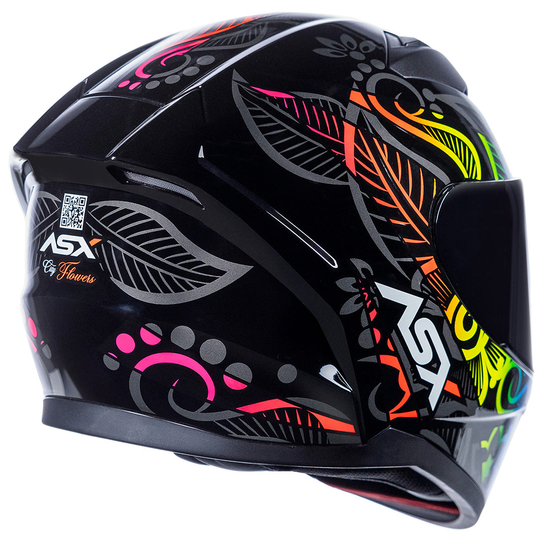Capacete ASX City Flowers Brilho Preto Grafite Color