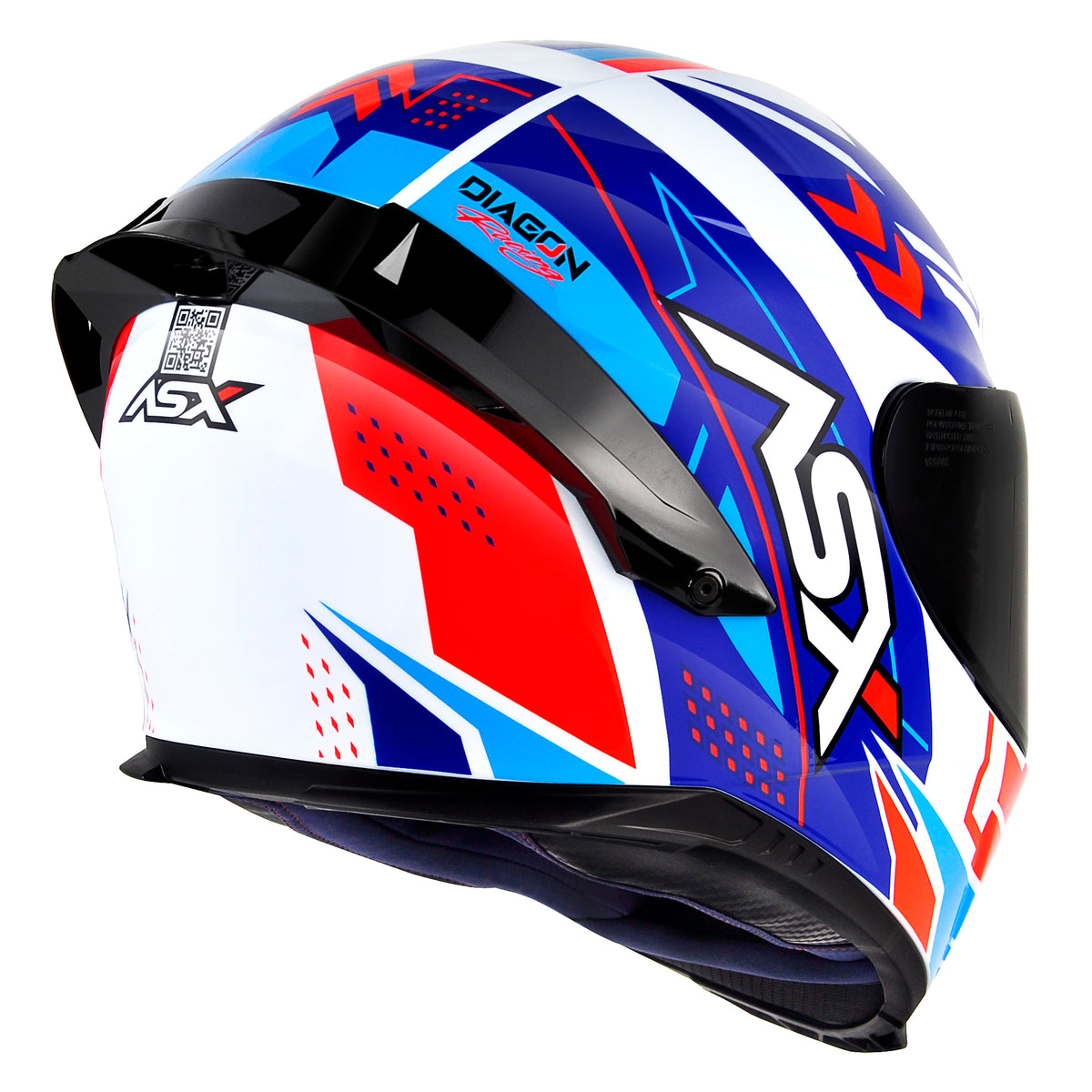 Capacete ASX Eagle Racing Diagon Brilho Branco/Azul/Vermelho