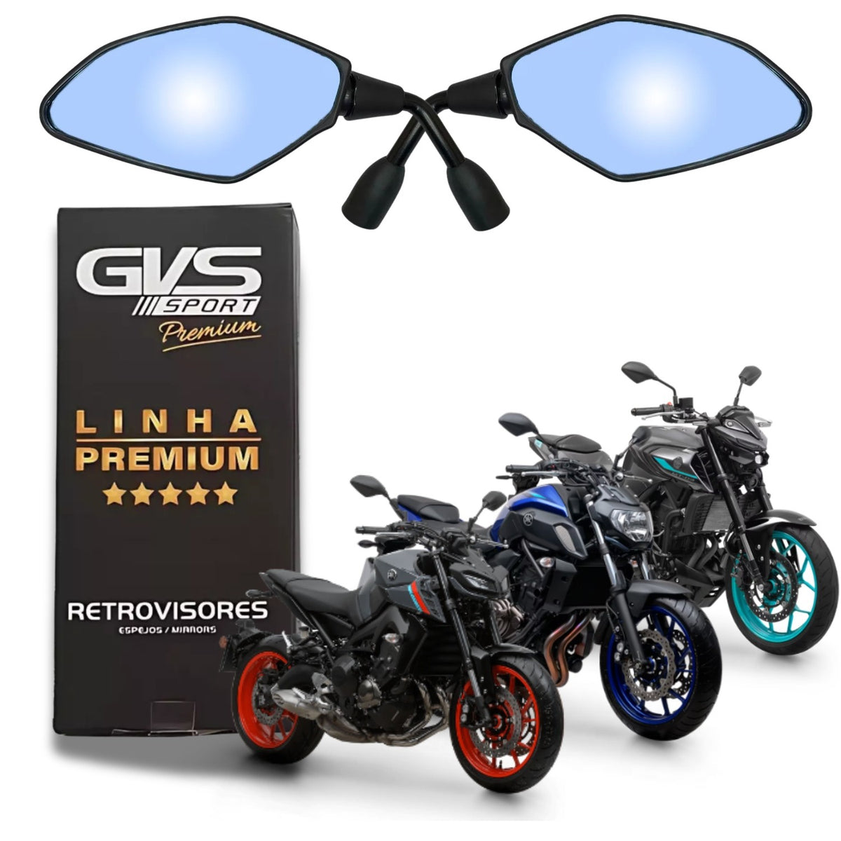 RETROVISOR GVS HASTE CURTA LENTE CONVEXA AZUL MT03 / MT07 / MT09