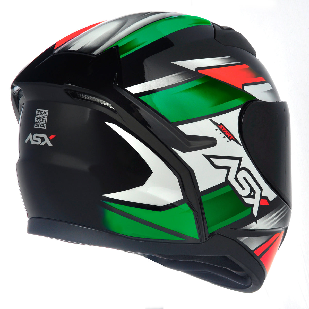 Capacete ASX City  Start Brilho Preto/Vermelho/Verde