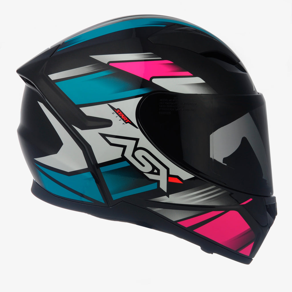 Capacete ASX City Start Brilho Preto/turquesa/rosa