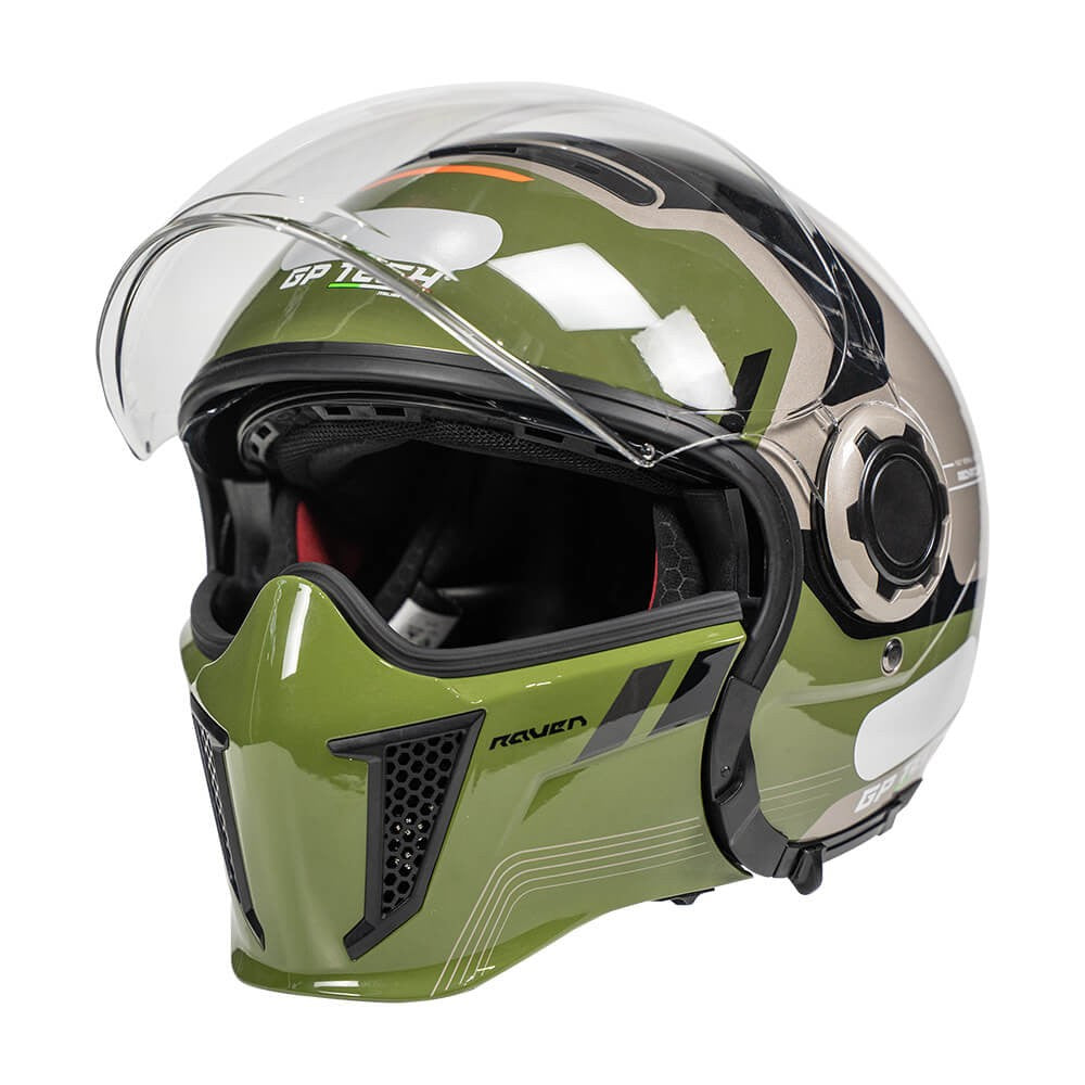 CAPACETE MOTO GP TECH ZOOM REVOLT ARMY C/ OCULOS VERDE