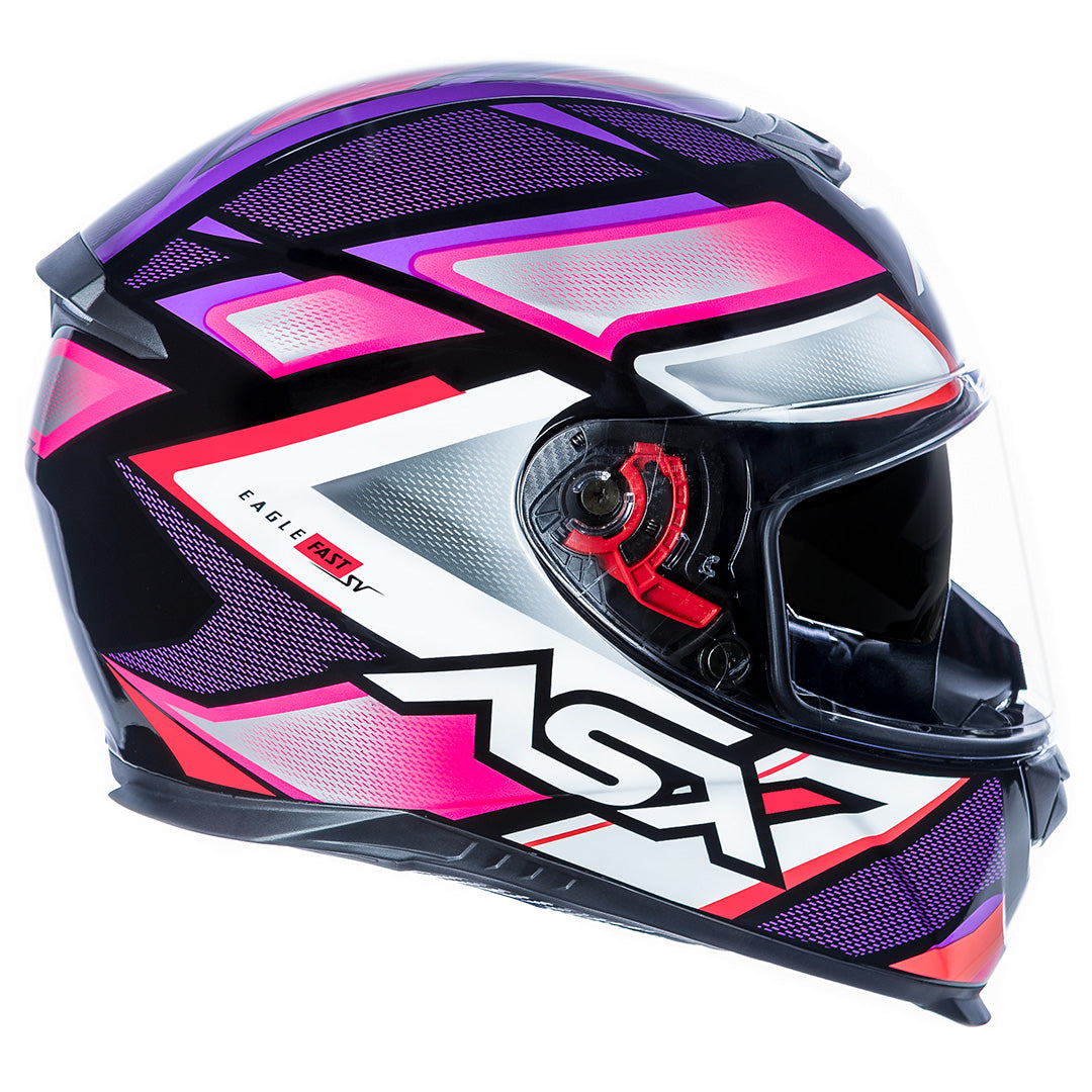 Capacete ASX Eagle SV Fast Brilho Preto Lilás Rosa
