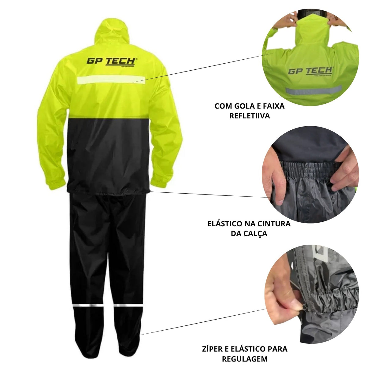 CONJUNTO CAPA CHUVA GP TECH SIENA NYLON PREMIUM PRETO AMARELO