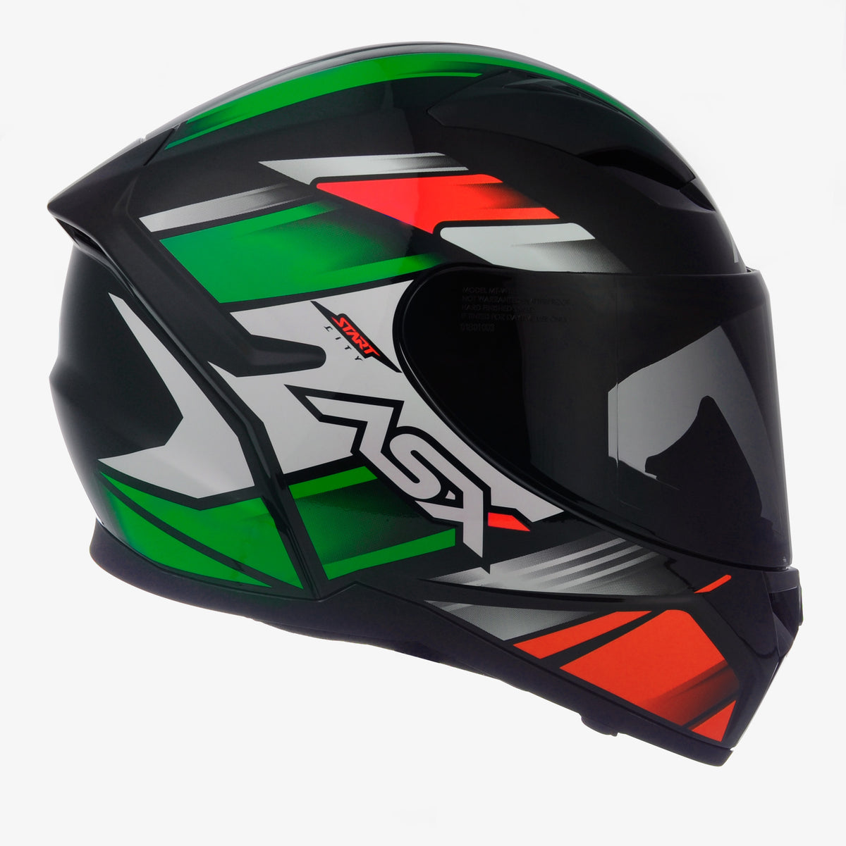 Capacete ASX City  Start Brilho Preto/Vermelho/Verde