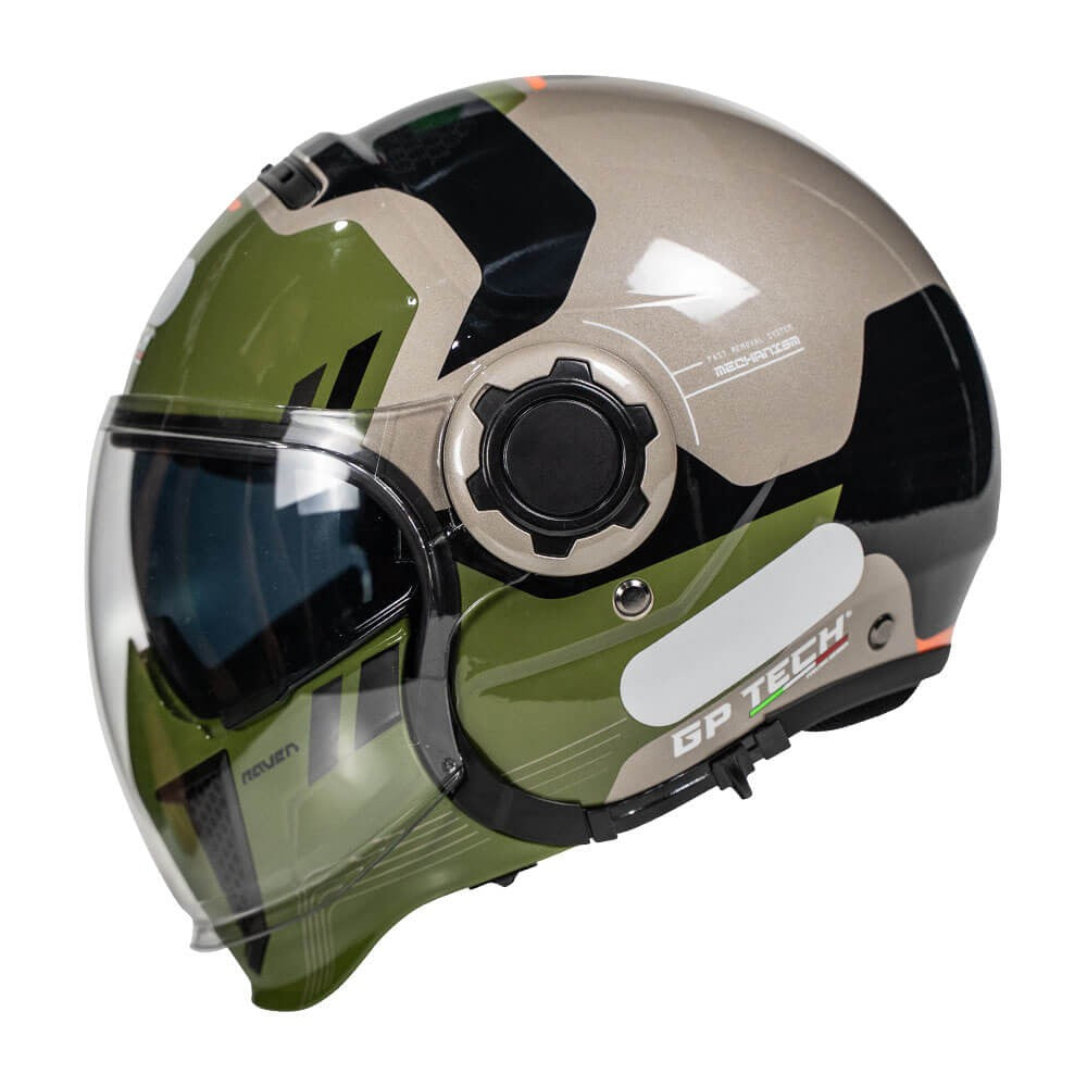 CAPACETE MOTO GP TECH ZOOM REVOLT ARMY C/ OCULOS VERDE