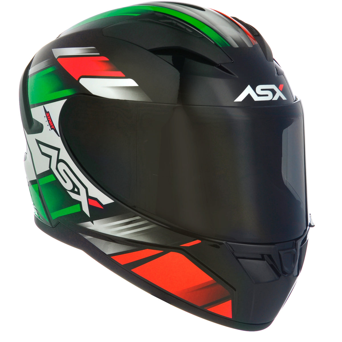 Capacete ASX City  Start Brilho Preto/Vermelho/Verde