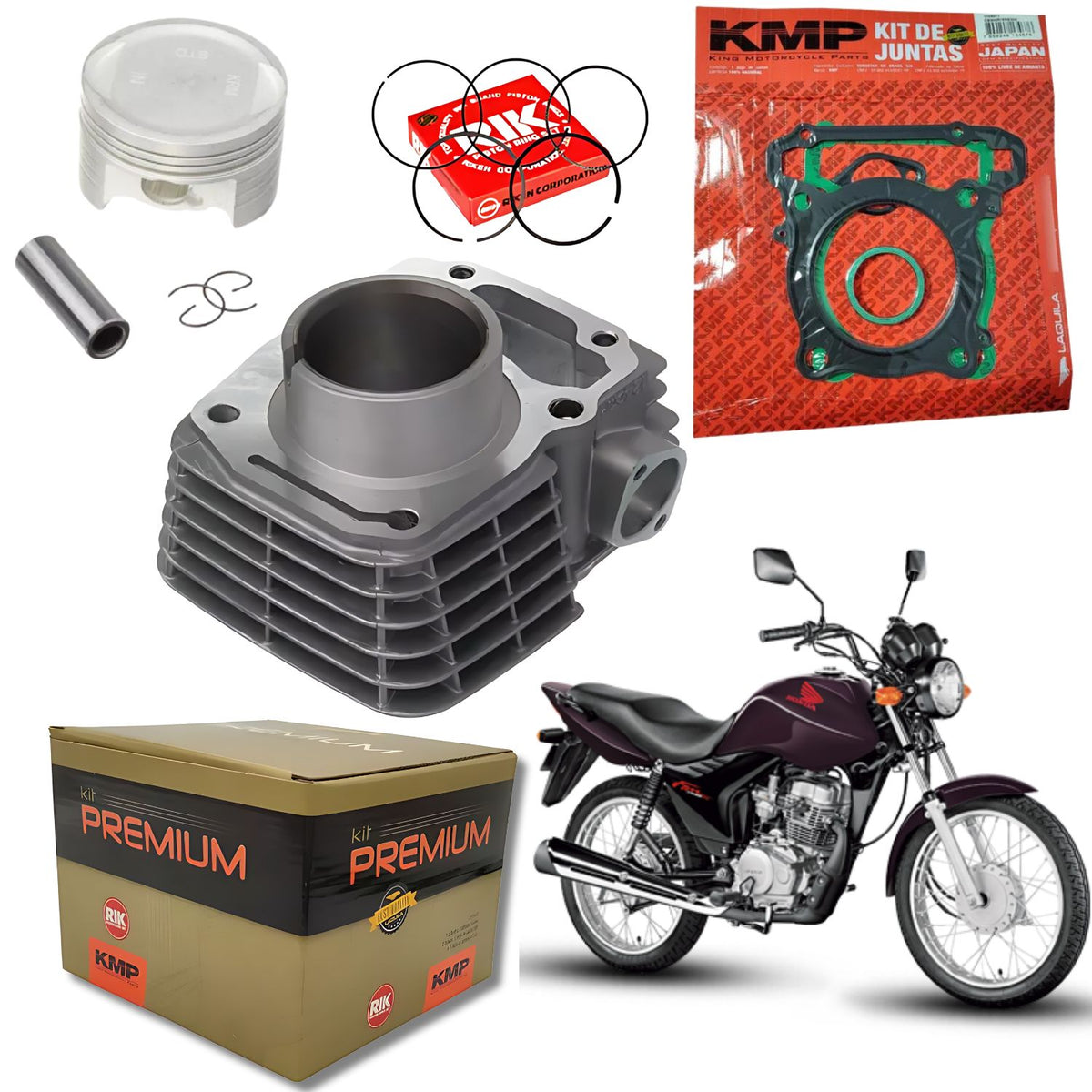 KIT PREMIUM COM CILINDRO PISTAO KMP HONDA CG 125 2009 EM DIANTE