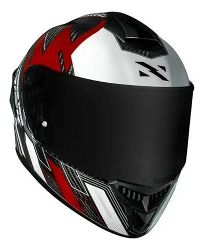Capacete Norisk Carbon R Team com 2 Viseiras e Spoiler Vermelho Branco Brilhante Tamanho 58/M