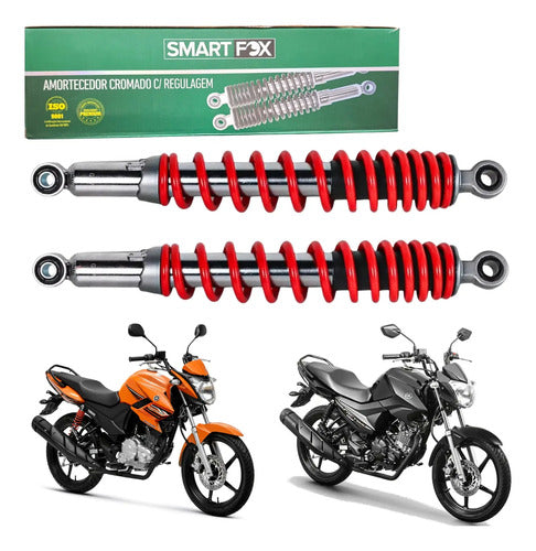 Par de Amortecedores Traseiros Smartfox Yamaha Factor 125 Fazer Factor 150 Cromado