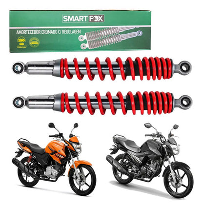 Par de Amortecedores Traseiros Smartfox Yamaha Factor 125 Fazer Factor 150 Cromado