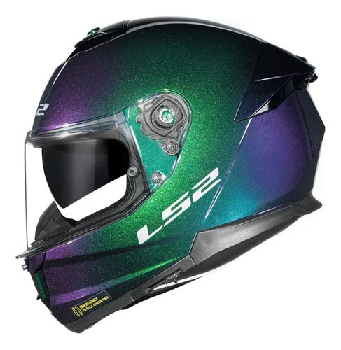 Capacete LS2 FF808 Stream II Solid com Óculos Solar Interno Azul Verde Roxo Brilhante