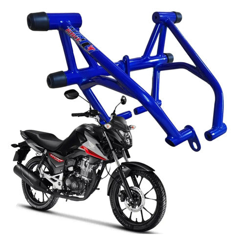Protetor de Motor Stunt Race Honda Cg 160 Titan Fan Start Cargo 2016 a 2025 Azul Metálico