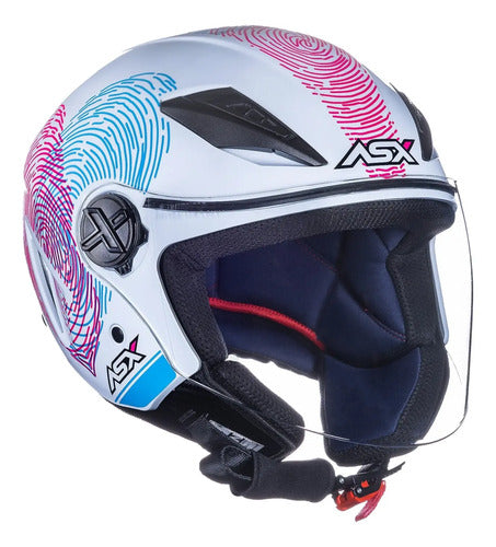 Capacete Aberto ASX City Air Passion Branco Rosa Azul Brilhante