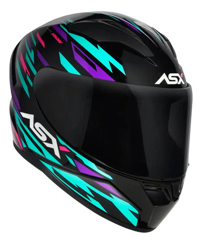Capacete ASX City Arrow Preto Azul Roxo Brilhante