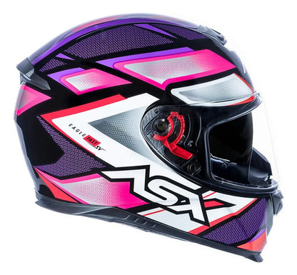 Capacete ASX Eagle SV Fast com Óculos Solar Interno Preto Lilás Rosa Brilhante