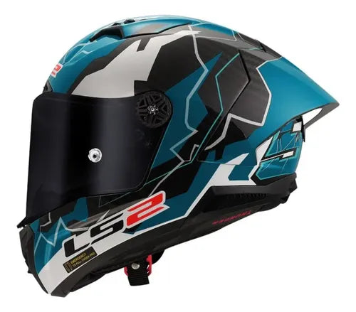 Capacete LS2 FF805 Thunder C GP Huertas Replica com Spoiler Azul Preto Brilhante