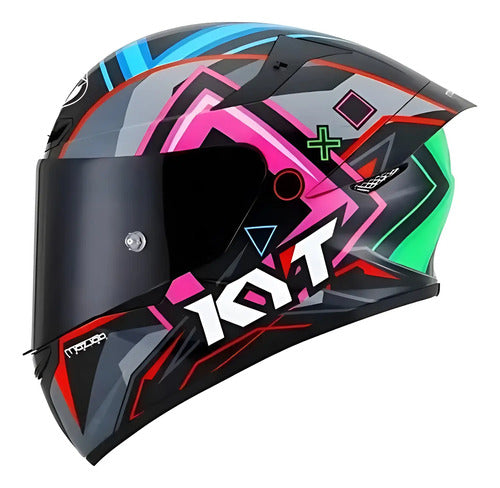 Capacete KYT TT-Course Ratthapark Play Preto Azul Vermelho Brilhante