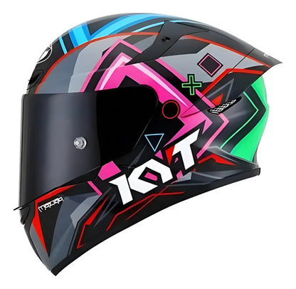 Capacete KYT TT-Course Ratthapark Play Preto Azul Vermelho Brilhante