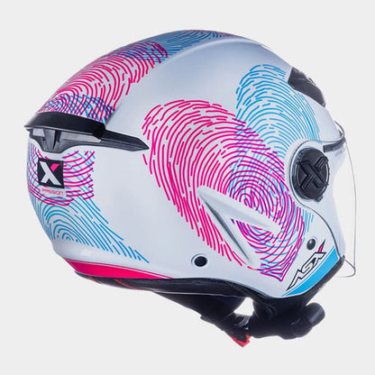 Capacete Aberto ASX City Air Passion Branco Rosa Azul Brilhante