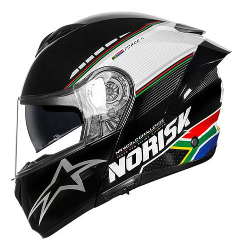 Capacete Norisk FF302 Soul II Grand Prix África do Sul com Óculos Solar Interno Branco Tamanho 60/L