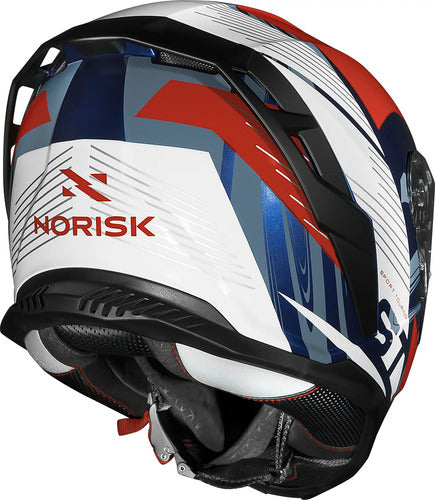 Capacete Norisk Strada II ST com Óculos Solar Interno Branco Azul Vermelho Brilhante