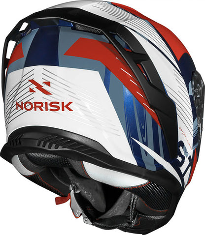 Capacete Norisk Strada II ST com Óculos Solar Interno Branco Azul Vermelho Brilhante