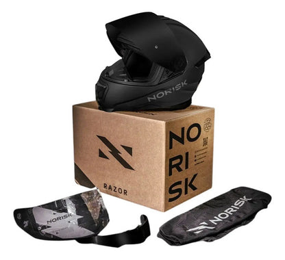 Capacete Norisk Razor Solid com 2 Viseiras e Spoiler Preto Fosco