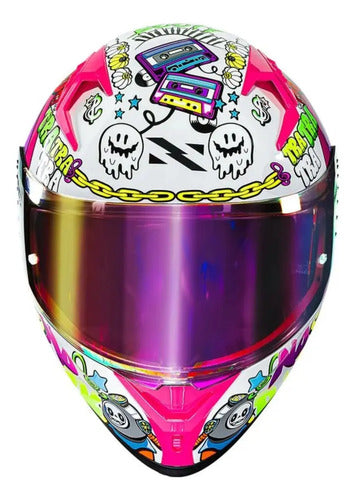 Capacete Norisk Flow Trap com 2 Viseiras e Spoiler Branco Colorido Tamanho 60/L