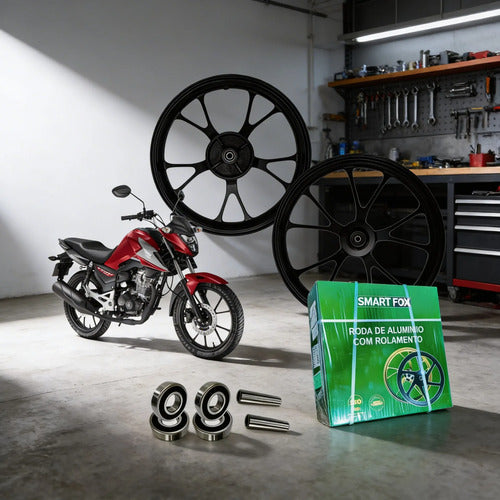 Par de Rodas Liga Leve 5 Palitos para Freio a Disco Smartfox Honda Cg 160 Titan 2025 em diante