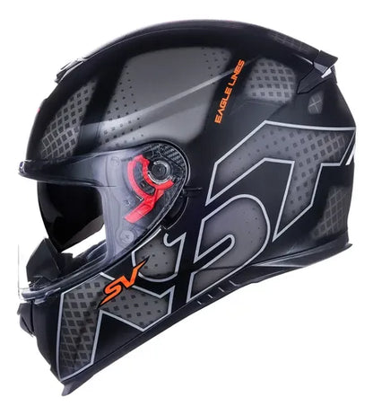 Capacete ASX Eagle SV Lines com Óculos Solar Interno Preto Prata Grafite Fosco