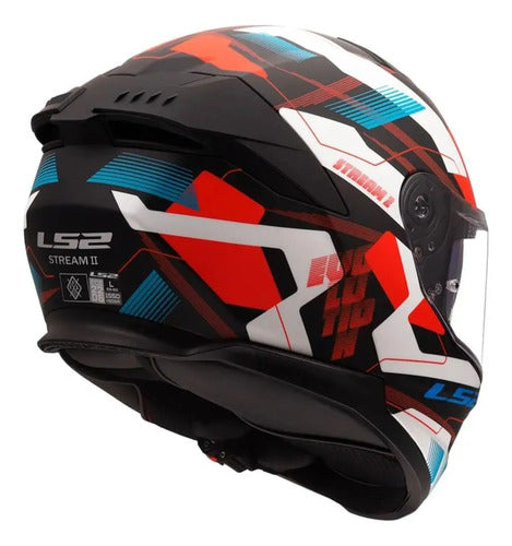 Capacete LS2 FF808 Stream II Mika com Óculos Solar Interno Branco Azul Vermelho