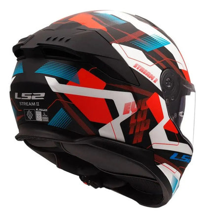 Capacete LS2 FF808 Stream II Mika com Óculos Solar Interno Branco Azul Vermelho