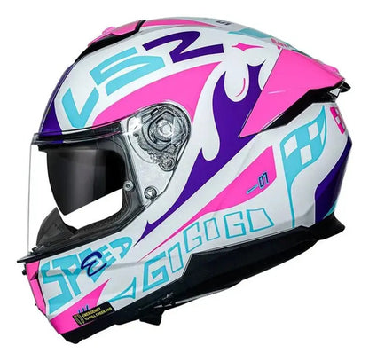 Capacete LS2 FF808 Stream II Race com Óculos Solar Interno Branco Roxo Rosa Brilhante