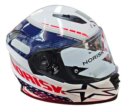 Capacete Norisk FF302 Soul II Grand Prix USA com Óculos Solar Interno Branco Brilhante