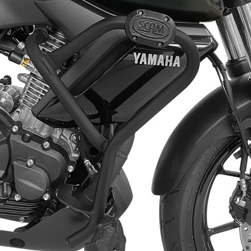 Protetor de Motor com Pedaleira Scam Yamaha Fazer Fz15 150 2025 em diante Preto Fosco