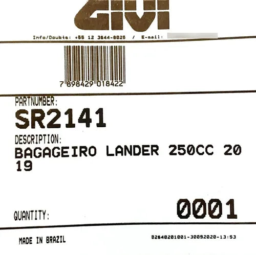 Bagageiro Givi Yamaha Lander 250 2019 em diante